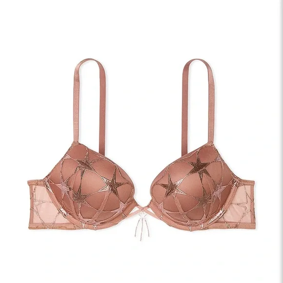 NWT V Secret VERY SEXY Bombshell Add-2-Cups Stardust Embroidery Push-Up Bra 34D